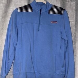 Vineyard Vines blue quarter zip polka dot
